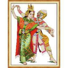 Alegria domingo ponto cruz patten thai casal dança dmc 11 & 14ct contado e impresso bordado bordado needlework kit para decoração de casa 2024 - compre barato