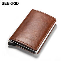 RFID Blocking Fashion Automatic Leather Credit Card Holder Men Aluminum Metal Business ID Multifunction Cardholder Mini Wallet 2024 - buy cheap