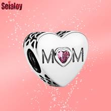 Seialoy 1pcs Pink Mom Heart Charm Beaded Fit Bracelet & Bangle Necklace Jewelry Silver Color Accessories Beads 2024 - buy cheap