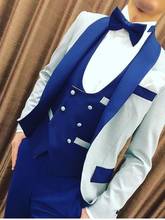 Terno masculino padrinho de casamento cinza claro e azul royal, ternos com lapela e xale, 3 peças (jaqueta + calça + colete + gravata) c864 2024 - compre barato