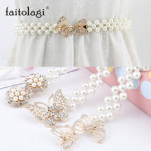 Fashion Pearl Belts For Women Dresses Elastic Buckle Ladies Belt Flower Butterfly Crystal Girls Waist Belts Waistband 2024 - buy cheap