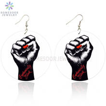 SOMESOOR Euphorically Black Power Fist African Wooden Drop Earrings Both Sides Printing Wood Dangle Jewelry For Women Gifts 2024 - buy cheap