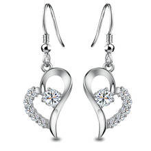 Alta qualidade cz zircon 925 prata esterlina feminino forma do coração brincos de gota jóias casamento brincos pendientes de prata 2024 - compre barato
