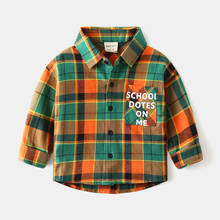 Рубашки для маленьких мальчиков детские топы, рубашка в клетку с длинными рукавами и лацканами Повседневная рубашка с карманами для маленьких мальчиков модные топы для подростков 2021 года 2024 - купить недорого