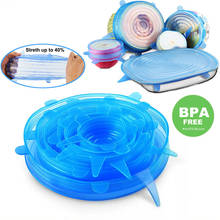 Potes de silicone reutilizáveis com tampa, utensílios de cozinha, extensível, universal, 6 peças, para acondicionar e cozinhar alimentos 2024 - compre barato