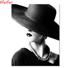 Elegant Lady Diamond Painting hat woman Diamond embroidery 5d diy full square diamond mosaic diamant painting Black White Art 2024 - buy cheap