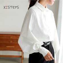 Big Lantern Sleeve Women Blouses Shirts White Black Blue Tops Female Turn-down Collar Office Lady Clothes 2021 Spring Autumn 2024 - buy cheap