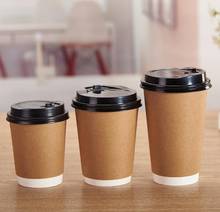 500 pçs/lote kraft papel copos de café com tampa 3 tamanhos leite chá grosso copo descartável revestimento marrom copo de café dhl atacado 2024 - compre barato