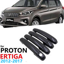 Black Carbon Fiber Door Handles Cover Car 4Door Protection for Proton Ertiga 2012~2017 Car Accessories Stickers 2013 2014 2015 2024 - buy cheap