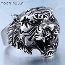 Властное золотое/черное/серебряное кольцо с тигром, Крутое мужское кольцо из нержавеющей стали, готическое звено, модные мужские ювелирные изделия с животными 2024 - купить недорого
