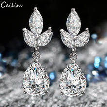 High Quality AAA Cubic Zircon Water Drop Earrings for Women Luxury Flower Shiny Crystal Bridal Wedding Earring Party Jewelry 2024 - buy cheap