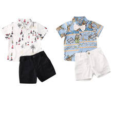 От 1 до 6 лет; Летние комплекты одежды для маленьких мальчиков; Рубашки с бантом и цветочным принтом с животными; Топы + шорты; Одежда для джентльменов 2024 - купить недорого