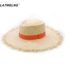 Sombrero de playa con Cinta Naranja para mujer, sombrero de paja de rafia fina, venta al por mayor, envío directo 2024 - compra barato