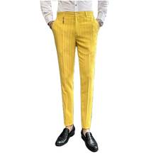 Primavera outono amarelo dos homens listrado calças rosa damasco calças masculinas moda magro calças tamanho 28-35 pant 2024 - compre barato