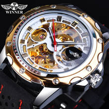 Relógio mecânico winner dourado, relógio de pulso transparente de silicone para homens, automático steampunk 2024 - compre barato