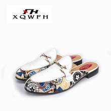 XQWFH Brand Summer Men's Slippers Fashion Flip Flops Print Leather Men Casual Beach Sandals Non-slip Men Loafers 2024 - buy cheap