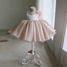 Детское свадебное платье для девочек, розовое платье с бисером для крещения, одежда для малышей, костюм на день рождения, одежда 2024 - купить недорого