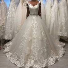 ANGELSBRIDEP V-Neck Ball Gown Wedding Dresses Robe de mariee Fashion Long Sleeves Applique Rash Tulle Formal Bride Dress HOT 2024 - buy cheap