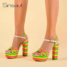 Sinsaut-Sandalias de tacón alto con plataforma para mujer, zapatos de tacón cuadrado, con múltiples cuñas, para verano 2024 - compra barato