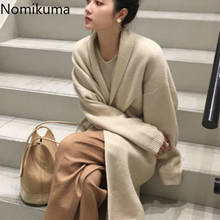 Nomikuma Korean Oversized Knitted Cardigan Jacket Long Sleeve V-neck Sweater Open Stitch 2020 Autumn Winter Knitwear Coat 6C707 2024 - купить недорого