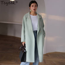 Tcyeek элегантное весенне-осеннее 100% шерстяное пальто женское винтажное длинное шерстяное пальто женское манто Femme 2020 корейское пальто 8808 2024 - купить недорого