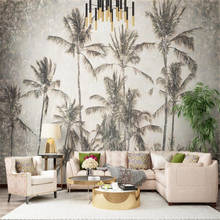 Papel tapiz 3D grande, Mural personalizado de planta Tropical nórdica, árbol de coco, TV, sofá, fondo, mural 2024 - compra barato