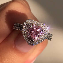 Modyle-anillo de compromiso de lujo para mujer, de Color plateado, corazón de circonita blanca y rosa, novedad de 2021 2024 - compra barato