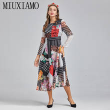 Miuxiao-vestido midi de chiffon mangas longas, linha primavera e verão, listrado, estampa floral, para festa e férias 2024 - compre barato