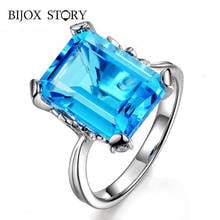 BIJOX STORY Trendy 925 Silver Ring with Rectangle Sapphire Gemstones Jewellery Ring for Women Wedding Party Wholesales size 6-10 2024 - buy cheap