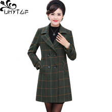 UHYTGF 5XL plus size coat women fashion plaid double breasted spring autumn wool coat elegant mom casual jacket abrigo mujer 533 2024 - buy cheap