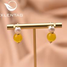 XlenAg Natural Freshwater Pearl Round Yellow Handmade Earrings Harajuku Personality Simple Pendant Earrings Jewelry GE0964C 2024 - buy cheap