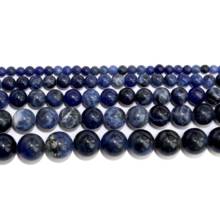 Grânulos redondos sodalite azul de pedra natural, miçangas soltas 4 6 8 10 12mm, tamanho de seleção para fazer joias, pingente faça você mesmo, material do colar 2024 - compre barato