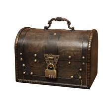 LIXF-caja de almacenamiento de joyas pirata de madera, elegante Cofre del Tesoro Vintage, organizador grande de madera 2024 - compra barato