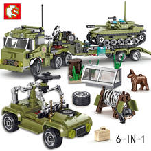 SEMBO Military Weapon 6-in1 Tank Transport Tractor Vehicle Army Soldier Figures Building Blocks Toys for Children New Year Gifts 2024 - buy cheap