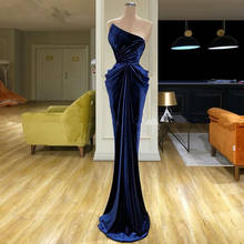Navy Blue Prom Dresses Sheath Strapless Velvet Backless Long Prom Gown Evening Dresses Robe De Soiree 2024 - buy cheap