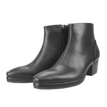Chelsea botas masculinas de couro legítimo, calçados de salto alto de zíper ponta fina artesanal para homens, sapatos de cowboy 2024 - compre barato