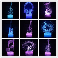 Guitarra Musical con notas musicales, luz LED 3D de noche, 7 colores, lámpara de mesa táctil remota para niños, amigos, juguetes de regalo, decoración del dormitorio del hogar 2024 - compra barato