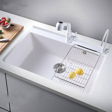 White Quartz Stone Sink with Faucet, Kitchen Sink Basket Kitchen Single Bowl Undermount Above Counter Kitchen Sinks Tap 2024 - buy cheap