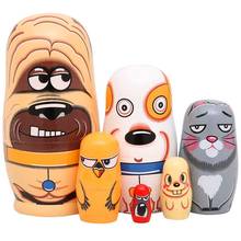 6Pcs/Set Wooden Cute Dog Russian Nesting Dolls Toy Handmade Crafts Desktop Decor 2024 - buy cheap