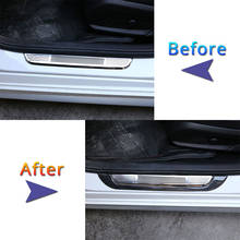 Real Carbon Fiber Car Outside Door Sill Protector Plate Cover 3D  Sticker For Mercedes Benz C Class W205 C180 2016-2019