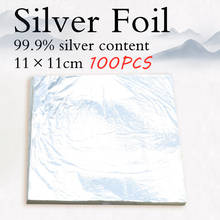Folha de prata comestível 99.99%, folha de prata verdadeira, 100 peças, 11cm, para decoração de cosméticos femininos, artesanato, decoração de unhas 2024 - compre barato