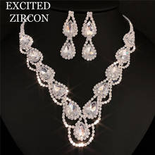 Hot Sale Big White Red Green Rhinestone Bridal Wedding Jewelry Sets for Women Russia Luxury Earrings Necklace Set Dropship 2024 - buy cheap