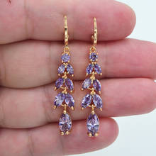 Fashion Jewelry Gold Color Royal Purple AAA+ CZ Zircon Leaf Leaves Earrings for Women 2024 - buy cheap