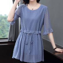 Women's Elegant O-Neck Chiffon Shirt New Summer Half Sleeve Solid Color Tops Female Blouses 2024 - buy cheap