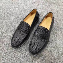 Sapatos mocassim de couro de crocodilo genuíno, autênticos e antiderrapantes para homens de negócios, sapatos masculinos de couro de jacaré genuíno e sem cadarço 2024 - compre barato