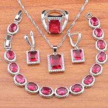 2020 New Classic Square Silver Plated Jewelry Sets For Women Costume With Red Crystal Earrings Ring Pendant Bracelet Sets JS0725 2024 - buy cheap