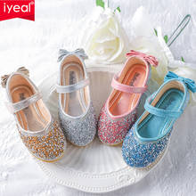 IYEAL Princess Kids Leather Shoes For Girls Flower Glitter Flat Children Fashion Girls Shoes for Wedding Party Blue Pink Silver 2024 - buy cheap