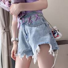 Ripped denim shorts female Korean ins preppy style kawaii casual loose high waist streetwear summer new Harajuku ulzzang shorts 2024 - buy cheap