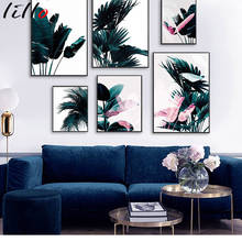 Nordic blue leaf plant room tropical plant plantain leaves canvas painting print palm leaf wall art mural for tableau decoration 2024 - buy cheap