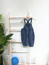 Macacão coreano infantil para meninos, calças jeans para meninas 2 3 4 5 6 7 anos crianças soltas 2024 - compre barato